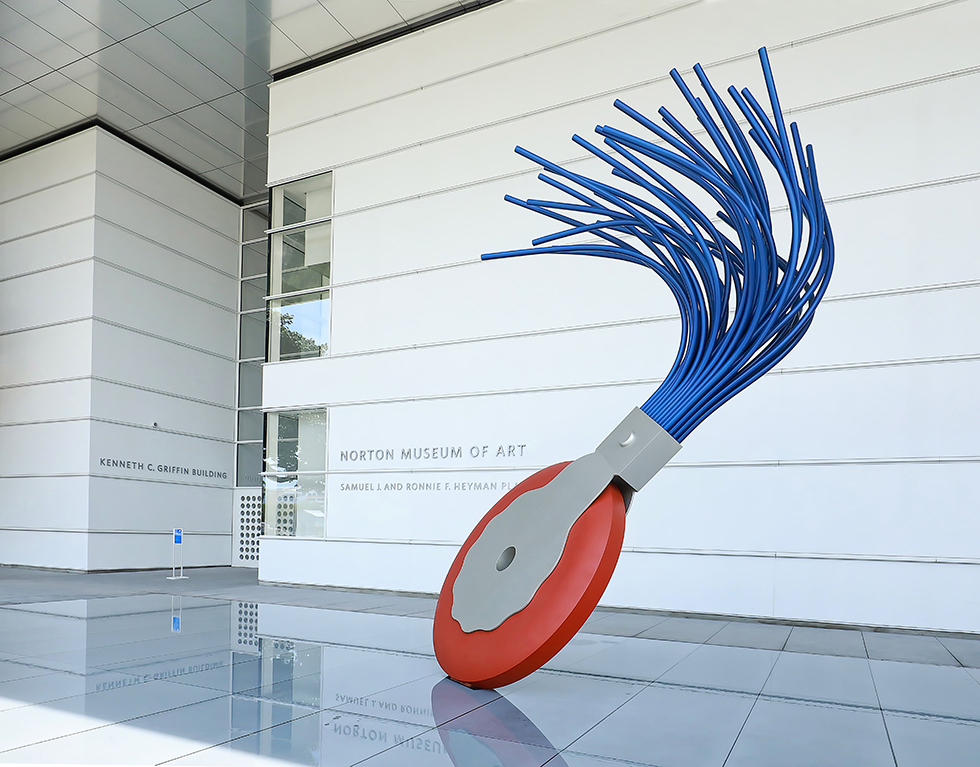 Giant typewriter eraser sculpture by Claes Oldenburg and Coosje van Brugge at the Norton Museum of Art.