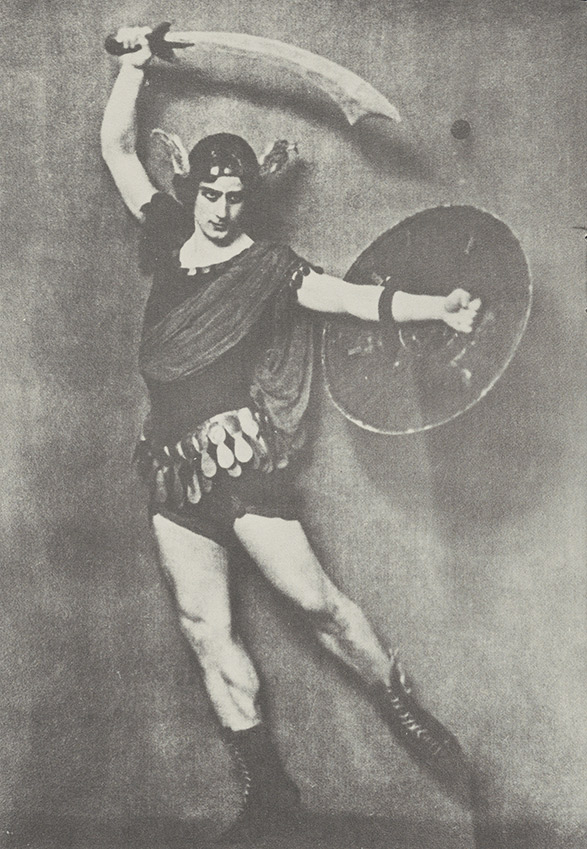 Fokine strikes a dramatic pose as Perseus in Medusa, a new work presented at the debut of the Fokine American Ballet Company in New York on February 26, 1924.