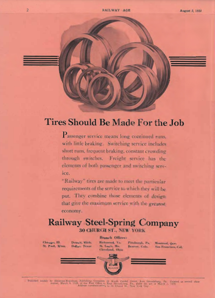 Ad in "Railway Age" for Railway Steel Spring Company. Photo credit: milwaukeeroadarchives.com