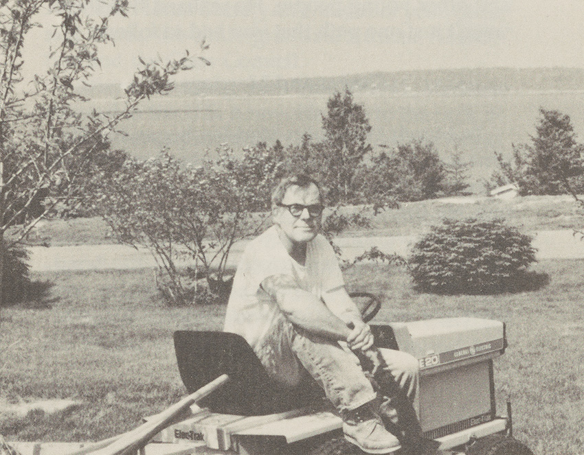 Jack sitting on his tractor at Christmas Cove, Maine, in 1982.