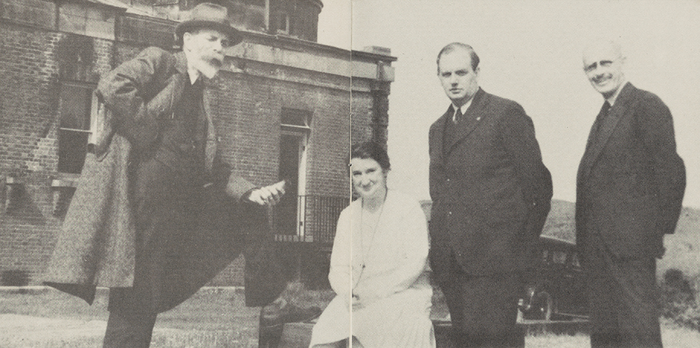 Amherst College Observatory, 1929. From left: Ernest Yalden; Alice H. Farnsworth, AAVSO president 1930; W.K. Green, the observatory’s director; David B. Pickering, AAVSO president 1918-19 and 1928-29.