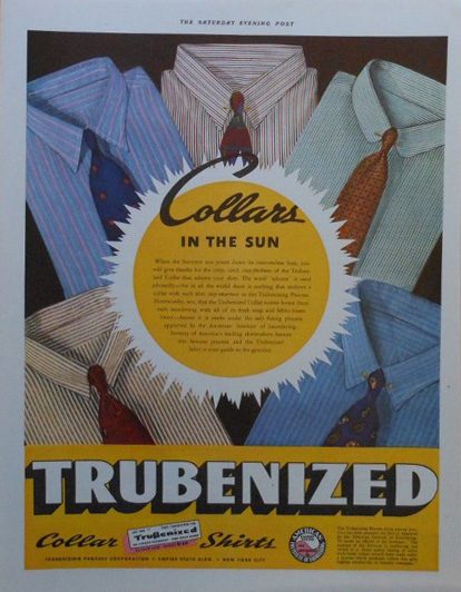 An ad for Trubenized collars, 1937, with shirts and ties as the main art. Photo credit: eBay.