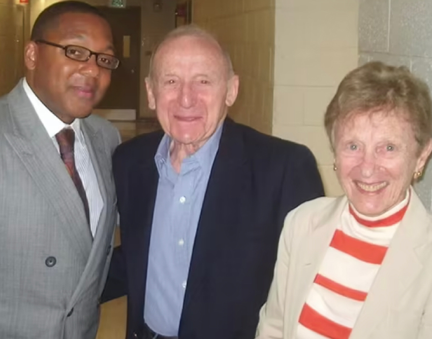 Jazz musician Wynton Marsalis with Erwin and Pearl (Freddie) Staller at Staller Center for the Arts in 1993. Photo Courtesy of Staller Center for the Arts